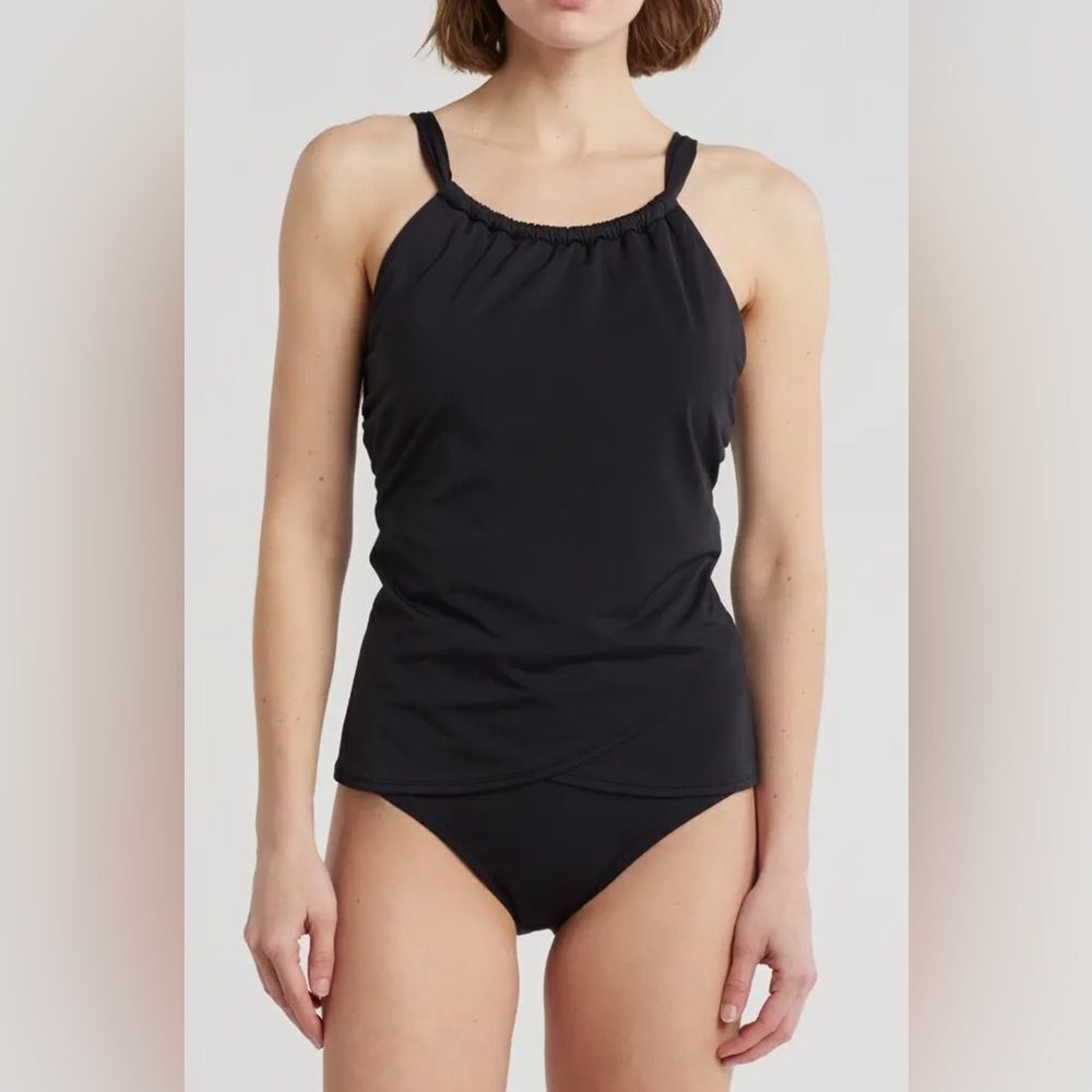 Jantzen Audry Tankini Bikini Top & Comfort Core Bikini Bottoms Black Size 8 NWT